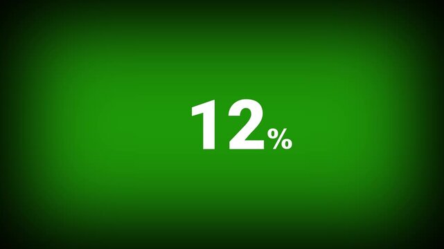 Abstract 12 percent number animation on a green background. Fifteen percent discount with looping around it. 4k
