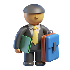 3D icon of a businessman character with a briefcase for corporate work, with a transparent background - Generative AI
