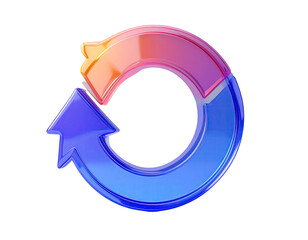 Circular, vibrant, glossy, rotating arrow icon
