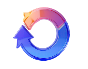 Circular, vibrant, glossy, rotating arrow icon