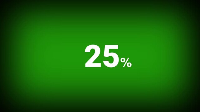 Abstract 25 percent number animation on a green background. Fifteen percent discount with looping around it. 4k