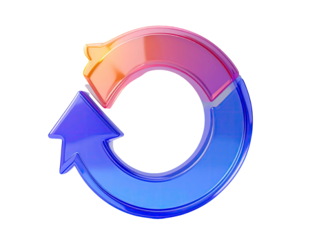 Circular, vibrant, glossy, rotating arrow icon