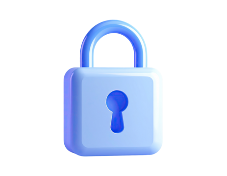 Light-blue, 3D padlock icon, square shape, glossy, keyhole