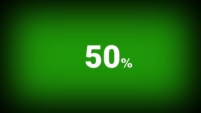 Abstract 50 percent number animation on a green background. Fifteen percent discount with looping around it. 4k