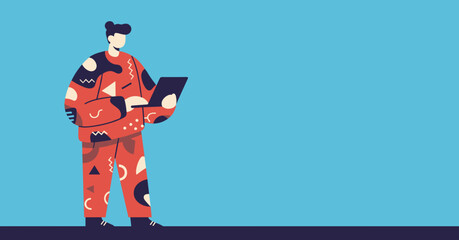 Modern stylized person engaged with a tablet, symbolizing digital work, creative development, and contemporary technology use. Ideal for business and lifestyle concepts.