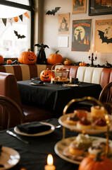 Cozy Halloween Cafe Corner with Pumpkin Decorations