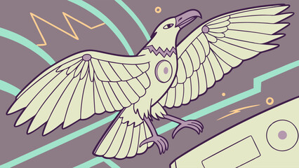 Naklejka premium Stylized Eagle with Geometric Accents and Pale Color Palette Illustration