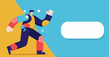 Energetic stylized person running forward on a vibrant two-tone background with copy space, symbolizing progress, innovation, and active lifestyle or business goals.