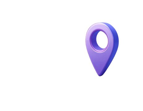 3D stylized purple location pin graphic