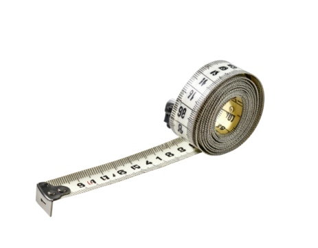 Rolled up measuring tape, light gray, black markings