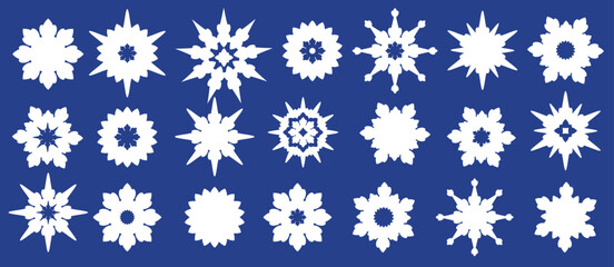 Set of Snowflakes. Snow symbols isolated. Elegant Vintage Snowflake icons. Hand drawn doodles winter elements for Christmas cards, prints, festive packaging, decoration. Vector illustration