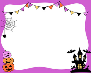 かわいい紫色のハロウィンフレーム　ガーランドとジャックオランタン
Cute purple Halloween frame with garland and jack-o'-lantern