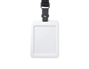 Blank white ID badge with black strap (1)