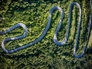 Aerial view of winding mountain road