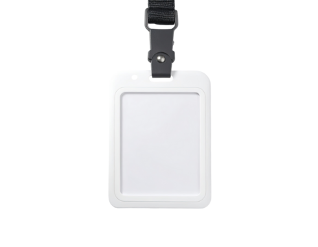 Blank white ID badge with black strap (1)