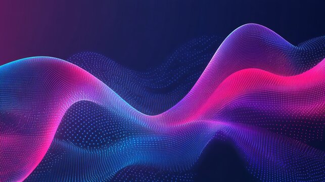 Dynamic neon wave flow with glowing particles in futuristic digital abstract background