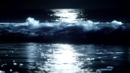 Ocean Waves at Night Under Moonlight Serene Coastal Scene