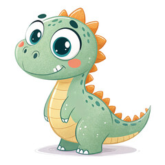Cute cartoon dinosaur character on transparent background for children&rsquo;s books, party decorations, stickers and educational projects