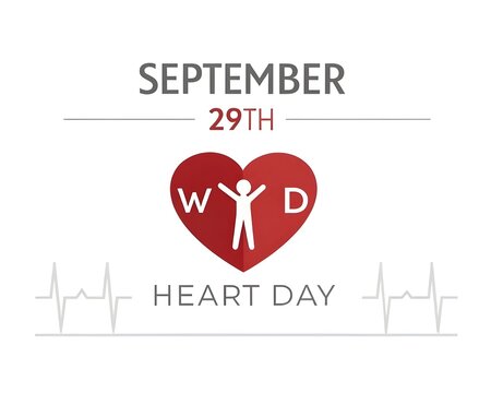 World Heart Day lettering card, heart and pulse trace. Vector illustration concept World Heart Day background for banner or poster, September 29