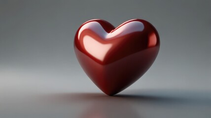 Fototapeta premium A shiny, red, heart-shaped object is displayed against a neutral gray background.