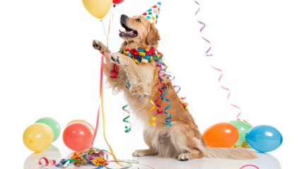 Dog wearing a cute birthday, isolated on a transparent background PNG
