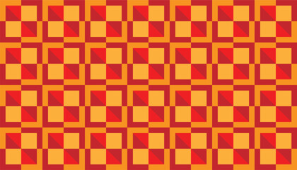Seamless retro geometric square pattern in warm red, orange, and yellow tones
