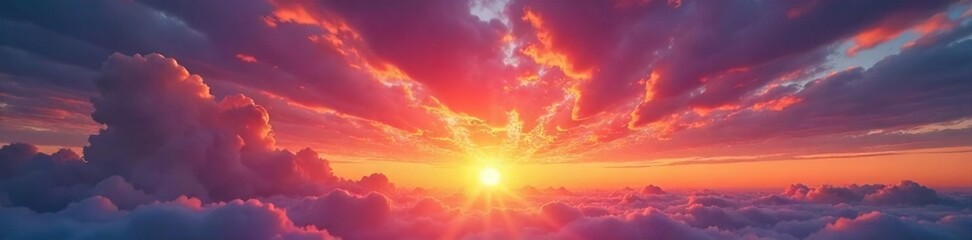 Fiery hues paint the sky as the sun dips below the horizon, igniting a breathtaking display of color in the clouds Perfect for travel, nature, and weather themed projects , texture, awesome