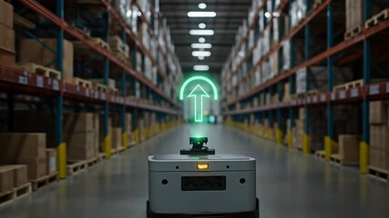 Smart Robot with Augmented Reality Guides Through Automated Warehouse - Powered by Adobe