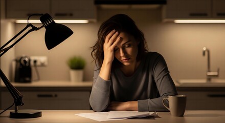 Worried Young Artist at Drafting Table, Art Supplies Surrounding in Heavy Creative Studio Setting
