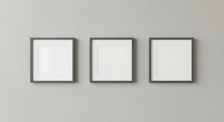 Three Empty Picture Frames on a Gray Wall.