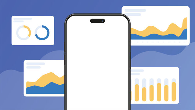 Iphone mockup with analytics dashboard charts 