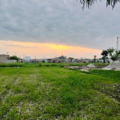 sunset over the village