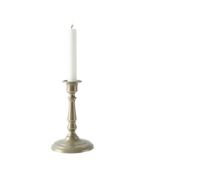 Single candle in a muted pewter candleholder
