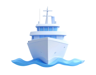 Stylized, light-blue ship on waves