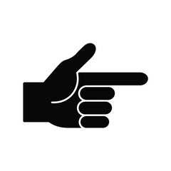 Black silhouette of a hand pointing to the right