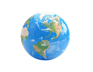 Detailed, stylized globe of Earth, showing continents and oceans