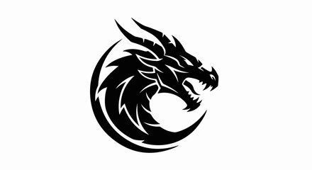 Dragon Head Silhouette - Fierce and Powerful Emblem.