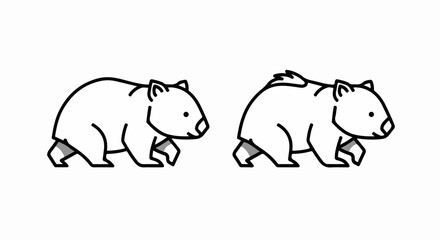Minimalist Wombat Line Art Icon Set Illustration.