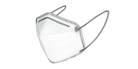 Black Line Drawing of Folded KN95 Mask in Minimal Design on Transparent Background