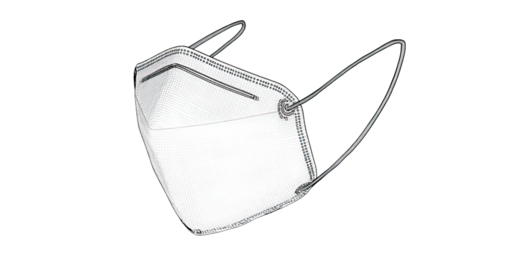 Black Line Drawing of Folded KN95 Mask in Minimal Design on Transparent Background