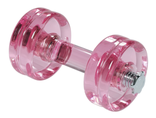 Clear acrylic dumbbell pink color sharp details on transparent background