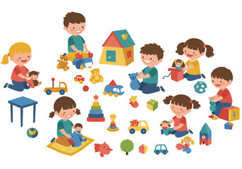 Children Playing with Toys: Diverse Group of Kids Enjoying Playtime