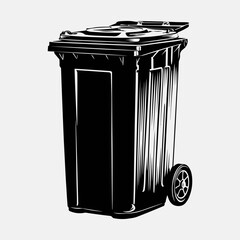 Open Trash Single Icon Symbol Flat Vintage Black Graphic, Open Trash Signs Simple Silhouette Vector Clip Art