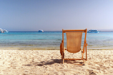 Empty chair beach on sea background in sunny day, calm and relaxing