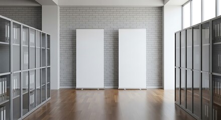 Fototapeta premium Empty Modern Office Space with Blank Banners.