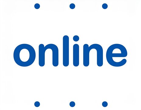 Blue word 'online' surrounded by dots conveys digital presence and connectivity, symbolizing modern communication and accessibility in a minimalist style.