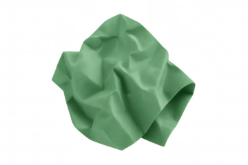 Crumpled green paper creating abstract texture, wrinkled surface casting shadows on transparent backdrop
