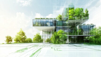 Futuristic architectural design blends natural elements with modern transparent construction