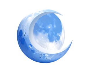 Light blue crescent moon, stylized; textured surface, celestial