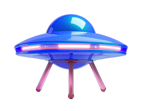 3D rendered, vibrant blue UFO with pink accents